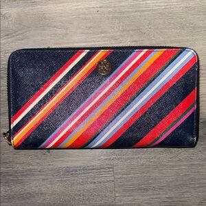 Tory Burch Robinson Striped Zip Leather Continental Wallet